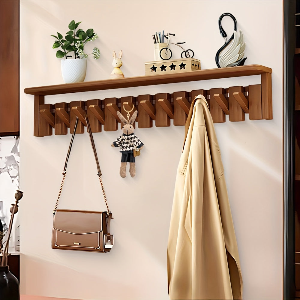 Modern Walnut Coat Rack Modern Walnut Wall-Mounted Coat Rack | 12-Hook Piano Key Design - For Closets, Kitchens, Bedrooms & Entryways