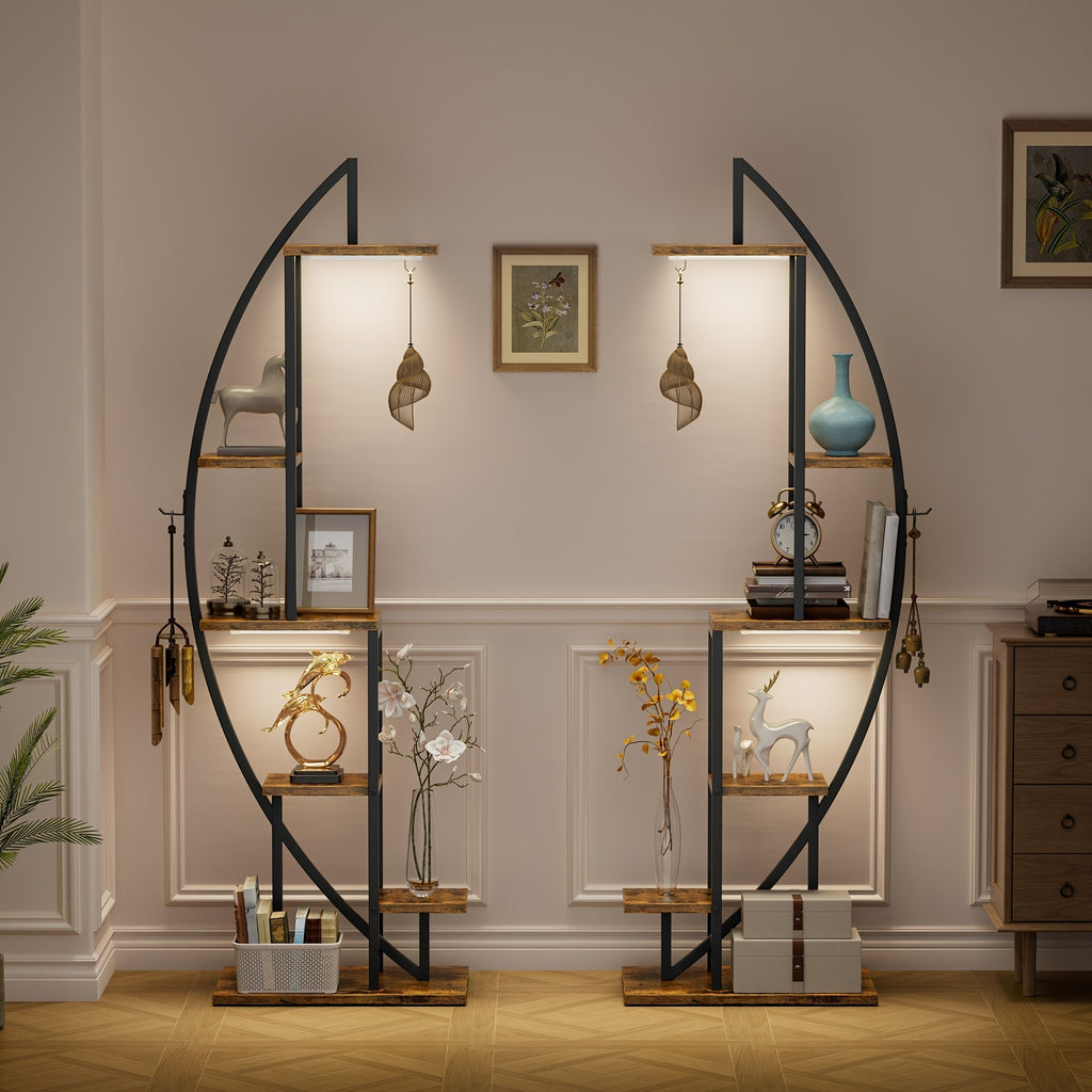 2pcs Bookshelf With Light, 6-tier Display Stands, 63\