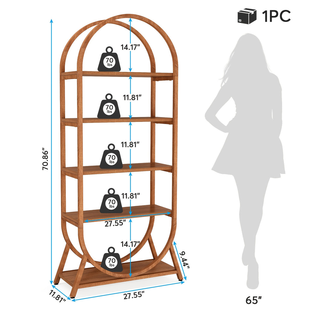 Modern 5-Tier Arched Bookcase - 70.8\
