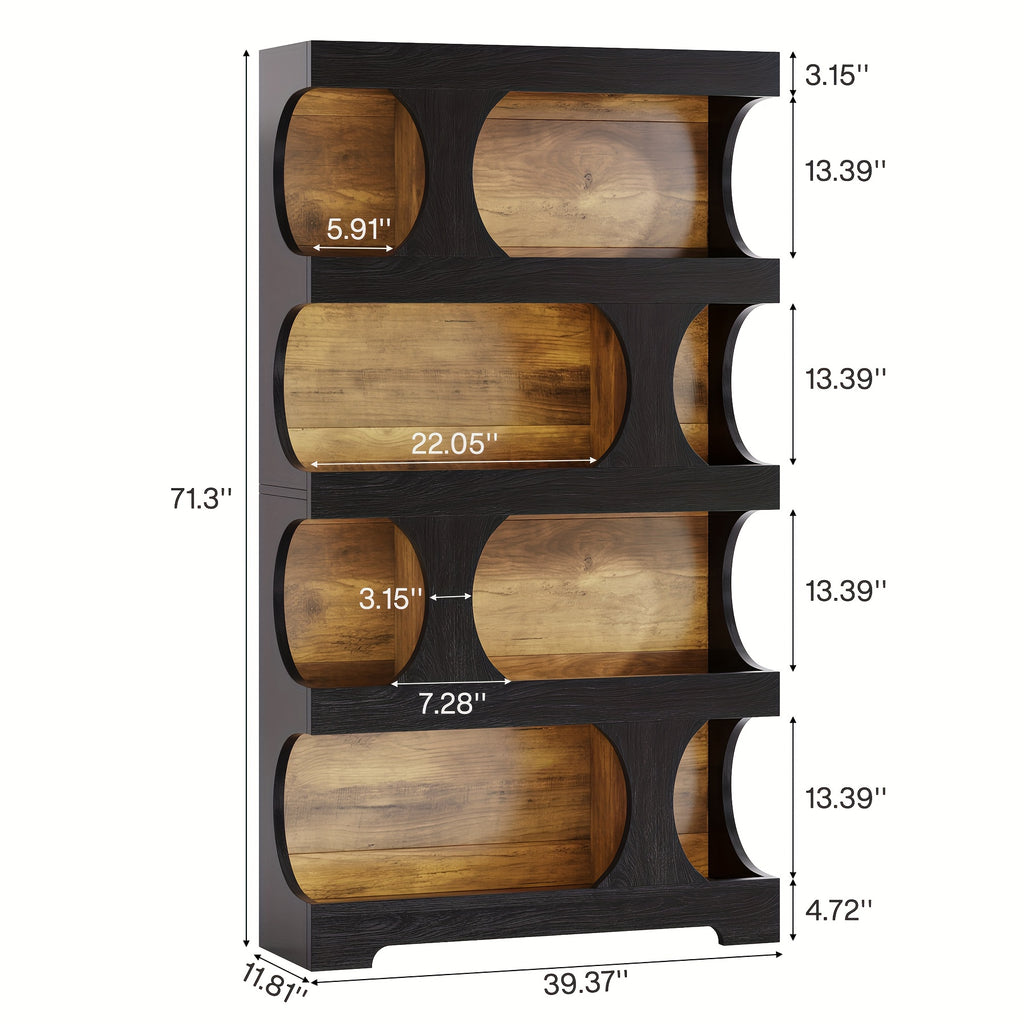 Modern Wooden Bookshelf 71-inch Heavy-Duty Modern Wooden Bookshelf - Dark Brown\u002FWood Grain, Space-Saving Design for Living Room, Office, Library - Sturdy Construction & Easy Assembly Required, Bookshelf Decor