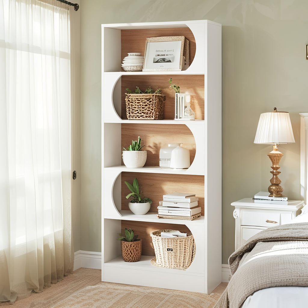 5 Tier Bookcase, Farmhouse Book Shelf with Storage, 70.87\