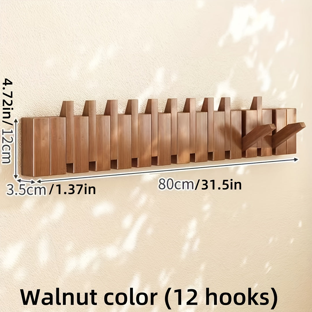1pc Boho Style Wooden Piano Key Wall Rack, Easy Install Wall Mounted Coat Hook, Folding Hanging Storage Organizer for Bedroom, Entryway, Foyer, Mudroom - Aesthetic Room Decor