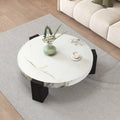 Modern Round Nesting Coffee Tables Set Of 2, Round Coffee Table For Living Room, Coffee Tables With Faux Marble Texture Surface And C-Shaped Side Table, Nesting Coffee Tables For Living Room, Apartment, Bedroom