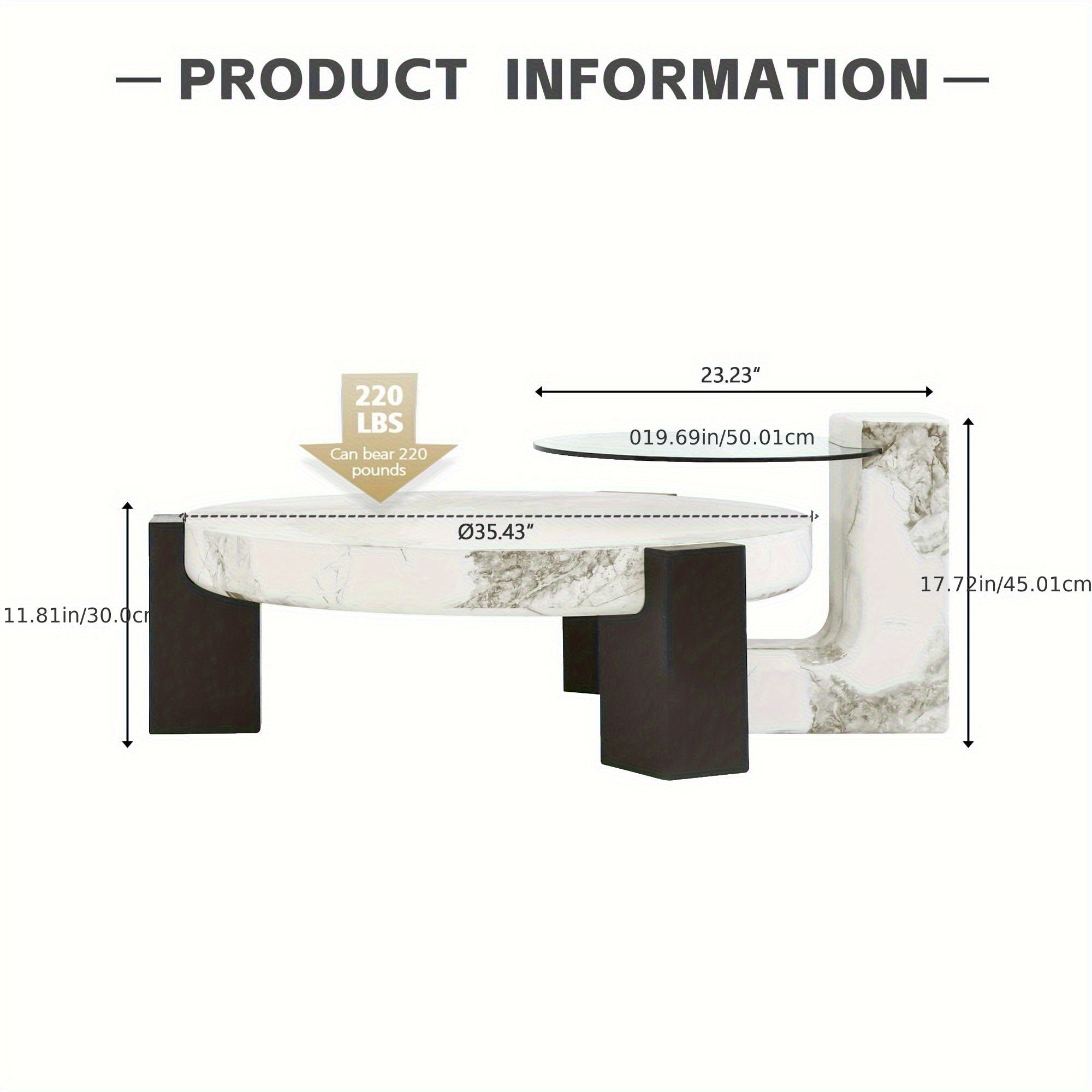 Modern Round Nesting Coffee Tables Set Of 2, Round Coffee Table For Living Room, Coffee Tables With Faux Marble Texture Surface And C-Shaped Side Table, Nesting Coffee Tables For Living Room, Apartment, Bedroom