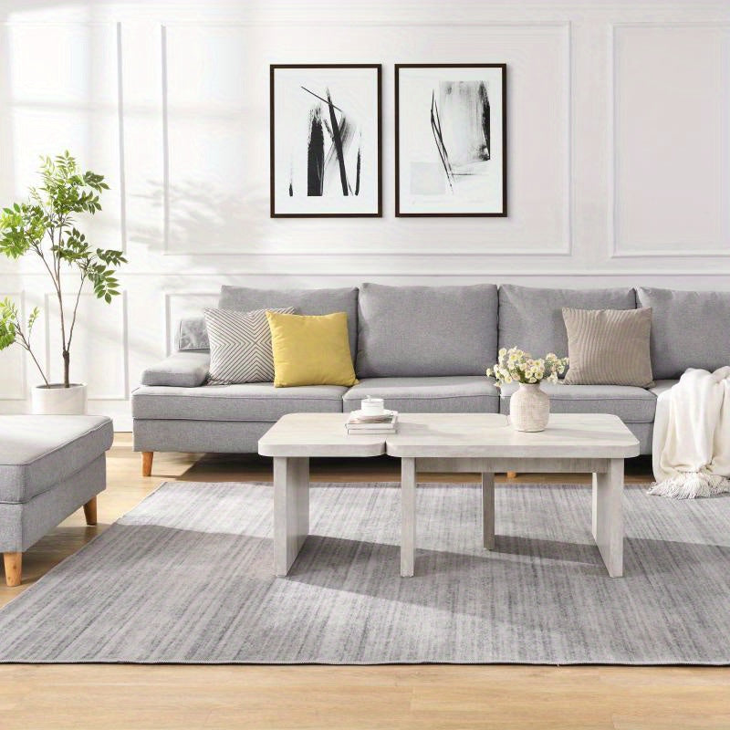 47.24*23.62 inch and 35.43*31.49 inch Rectangle Wood Detachable Coffee Table Single L Shape Farmhouse Coffee Table for Dining Room Garden white