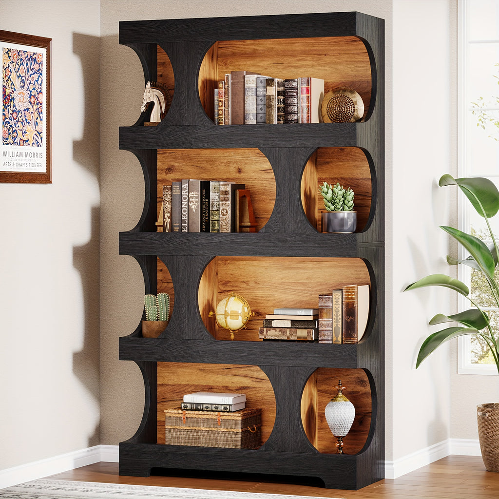 Modern Wooden Bookshelf 71-inch Heavy-Duty Modern Wooden Bookshelf - Dark Brown\u002FWood Grain, Space-Saving Design for Living Room, Office, Library - Sturdy Construction & Easy Assembly Required, Bookshelf Decor
