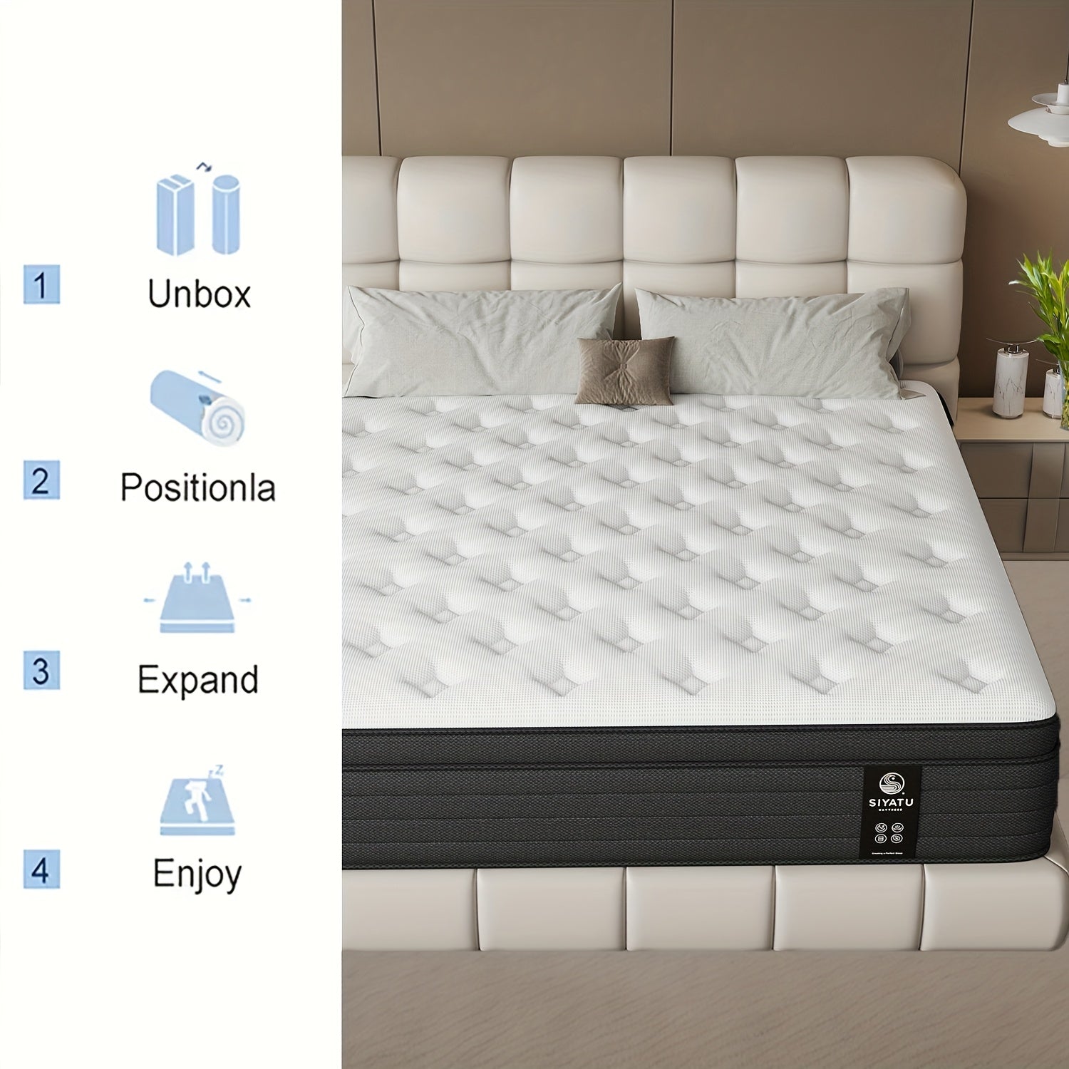 Memory Sponge 12 Inch Mattress\u002FMemory Sponge\u002FBlack And White Splicing Style\u002FErgonomic Design, Air Experience, Leisure Vacation, Soft, Comfortable And Healthy, with Built-in Springs.