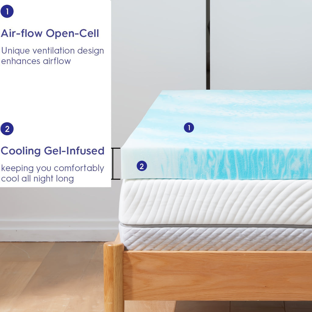 3 Inch Cooling Gel Memory Foam Mattress, Comfortable Ventilated, Stain Resistant, Breathable Gel Premium Memory Foam Mattress, Fits All Mattresses, Suitable for Student Dormitory\u002FApartment\u002FHome Bedroom, Best Gift
