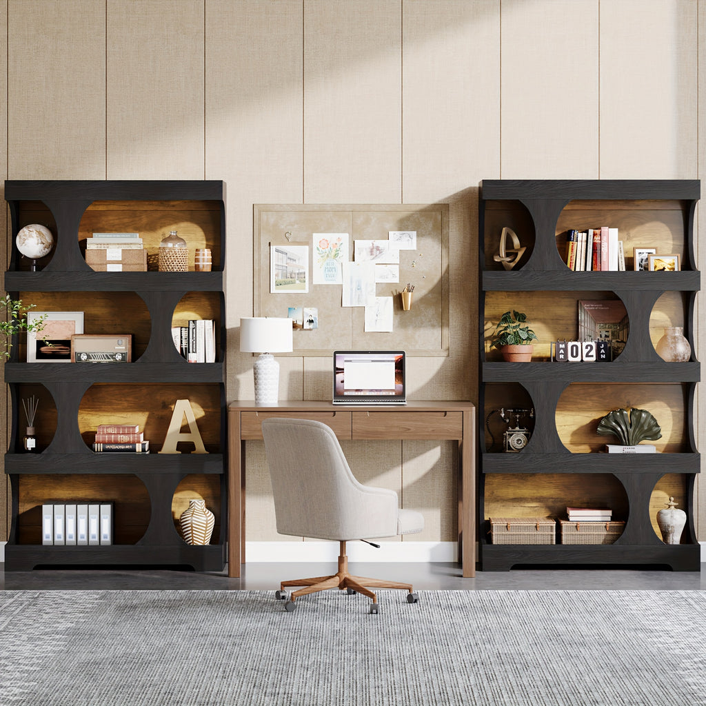 Modern Wooden Bookshelf 71-inch Heavy-Duty Modern Wooden Bookshelf - Dark Brown\u002FWood Grain, Space-Saving Design for Living Room, Office, Library - Sturdy Construction & Easy Assembly Required, Bookshelf Decor