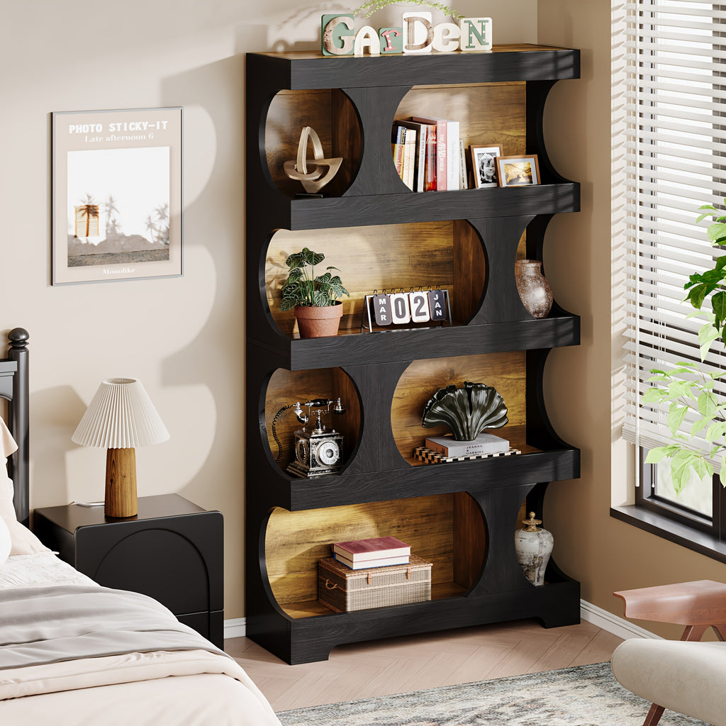 Modern Wooden Bookshelf 71-inch Heavy-Duty Modern Wooden Bookshelf - Dark Brown\u002FWood Grain, Space-Saving Design for Living Room, Office, Library - Sturdy Construction & Easy Assembly Required, Bookshelf Decor