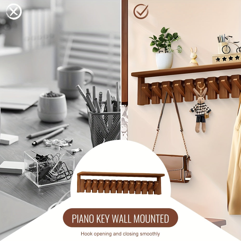 Modern Walnut Coat Rack Modern Walnut Wall-Mounted Coat Rack | 12-Hook Piano Key Design - For Closets, Kitchens, Bedrooms & Entryways