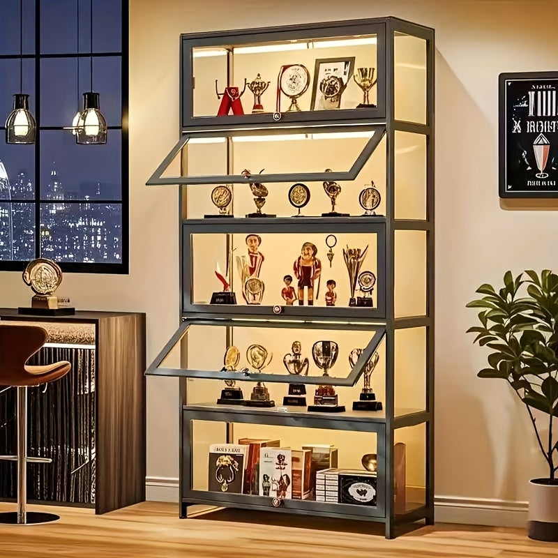 Display Cabinet 5-Tier Memorabilia Display Case - Versatile Organizer with Acrylic Glass Doors for Collectibles, Toy Organizers Rack, Books, And Kitchenware | Ideal Gift for Decor