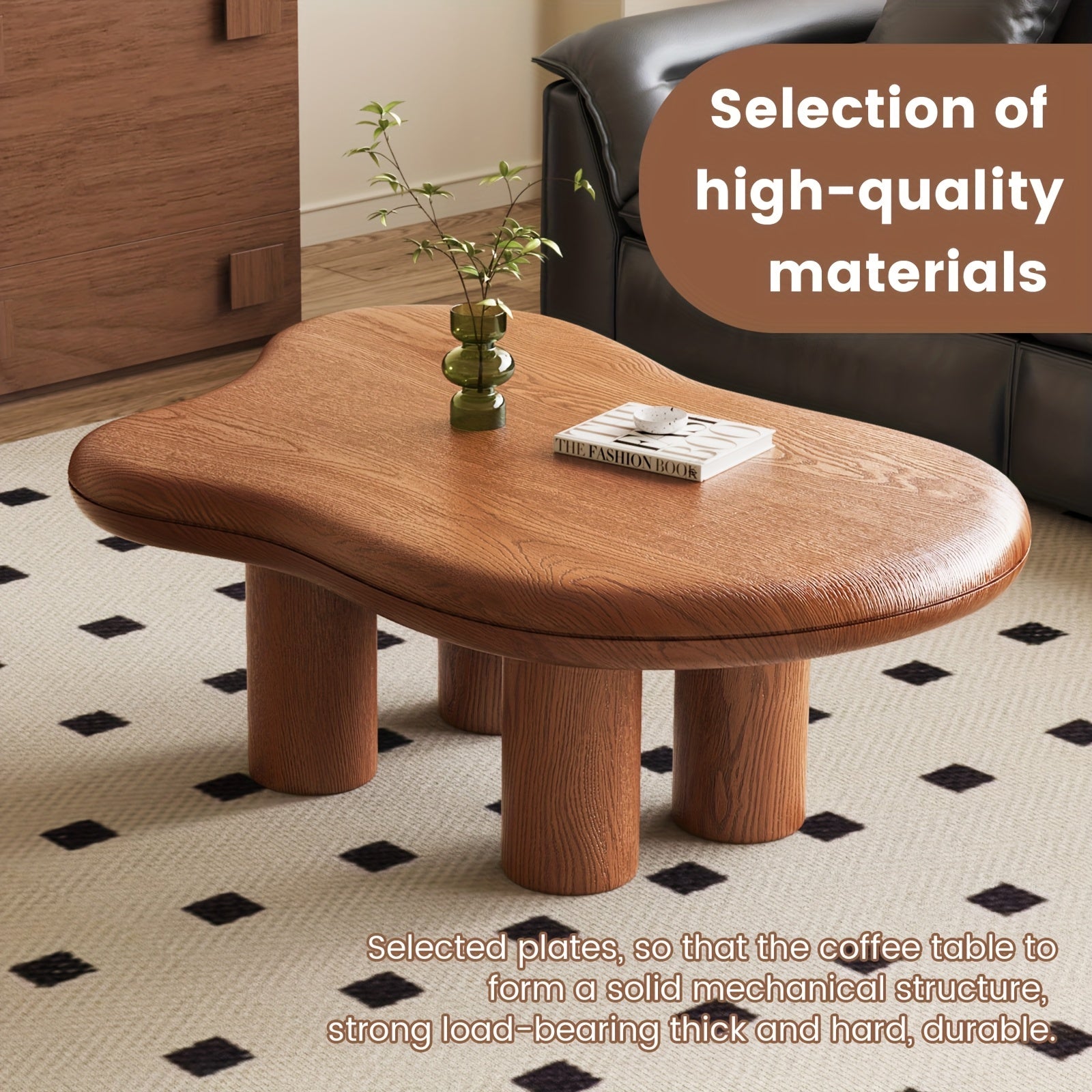 Modern Walnut Coffee Table with Cloud-Inspired Irregular Design - Lightweight Engineered Wood, 4-Legged Compact Center Table for Living Room & Bedroom, Easy Assembly