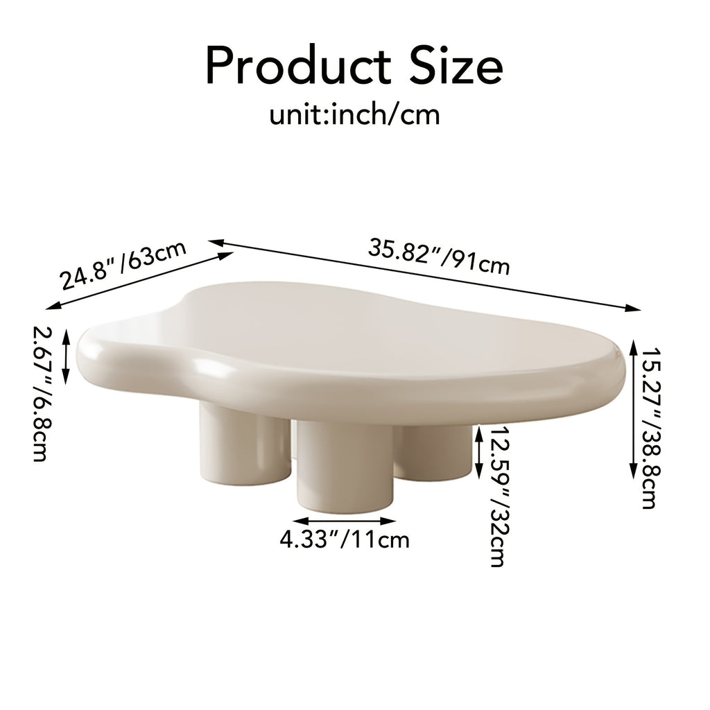 Modern White Cloud Tea Table - Unique Irregular Shape, 4-Leg Design for Living Room or Coffee Area, 35.82 Inches, Minimalist Style with Rounded Edges and Sleek Finish APPLE