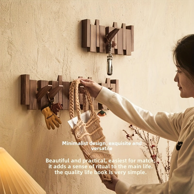 Creative Piano Key Wall Hook - Foldable Hanging Storage Rack For Clothes And Hats, Solid Wood Hanger For Bedroom, Entrance, Mud Room, Wall Decor Aesthetic Room Decoration