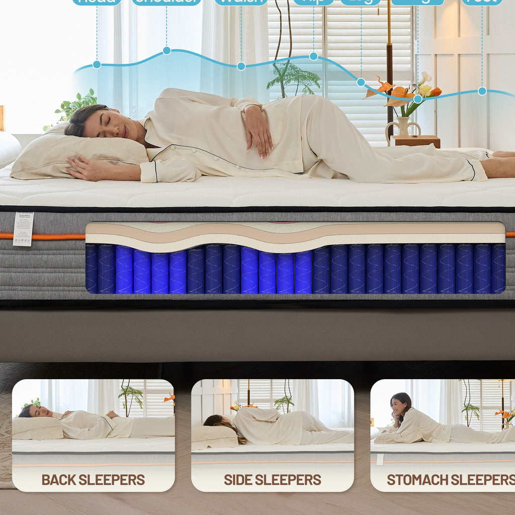 12 Inch Full\u002FQueen\u002FKing Mattress Hybrid Medium Firm Memory Foam Mattress with Innerspring, Reinforced Edge Support, Cooling Gel Pillow Top, Pressure Relief & Motion Isolation, Bed In A Box