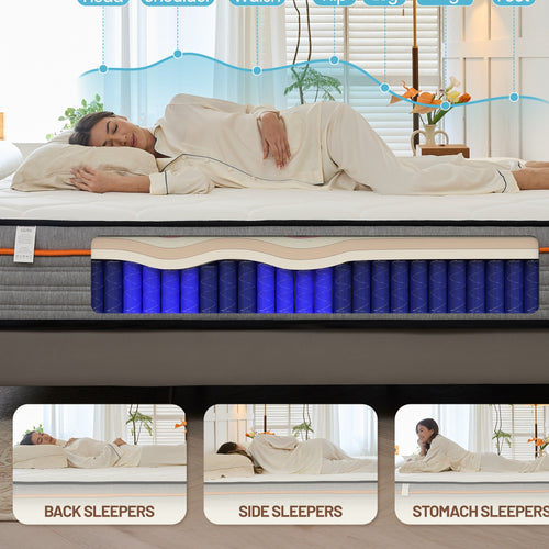 12 Inch Full\u002FQueen\u002FKing Mattress Hybrid Medium Firm Memory Foam Mattress with Innerspring, Reinforced Edge Support, Cooling Gel Pillow Top, Pressure Relief & Motion Isolation, Bed In A Box