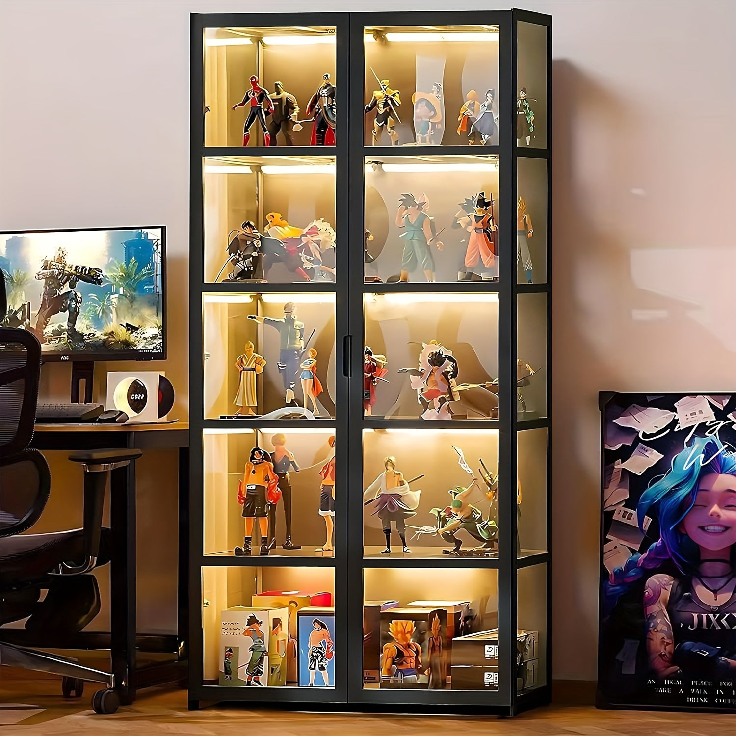 Display Cabinet 5-Tier Memorabilia Display Case - Versatile Organizer with Acrylic Glass Doors for Collectibles, Toy Organizers Rack, Books, And Kitchenware | Ideal Gift for Decor