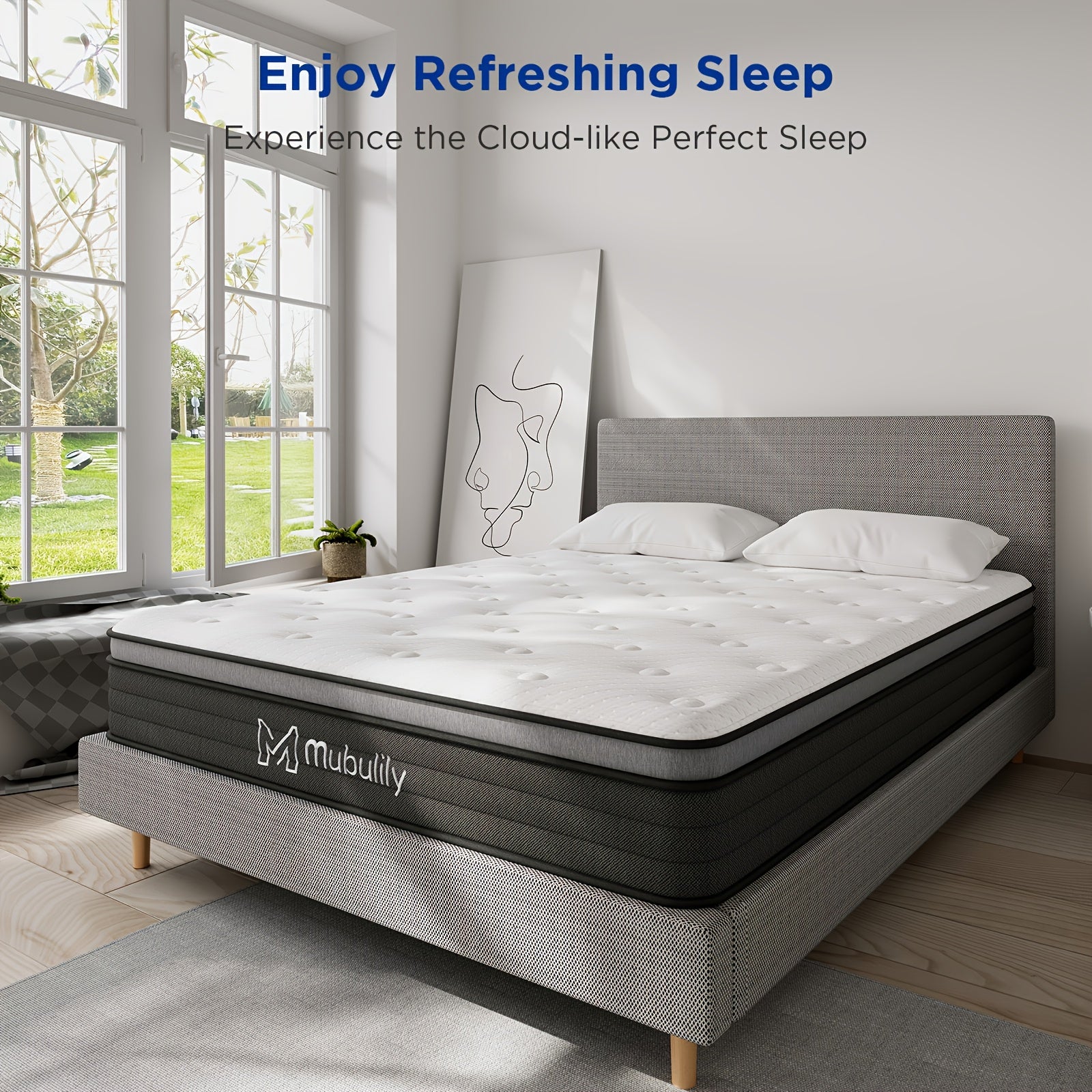 MUBULILY Hybrid Mattress in a Box with Memory Foam & Pocket Coils - Medium Firm, Motion Isolation, Hypoallergenic Polyester Cover, Knitted Design, No Power Needed, Easy Setup for Bedroom Furniture, Bedroom Furniture, Modern Bedroom, Durable Construction